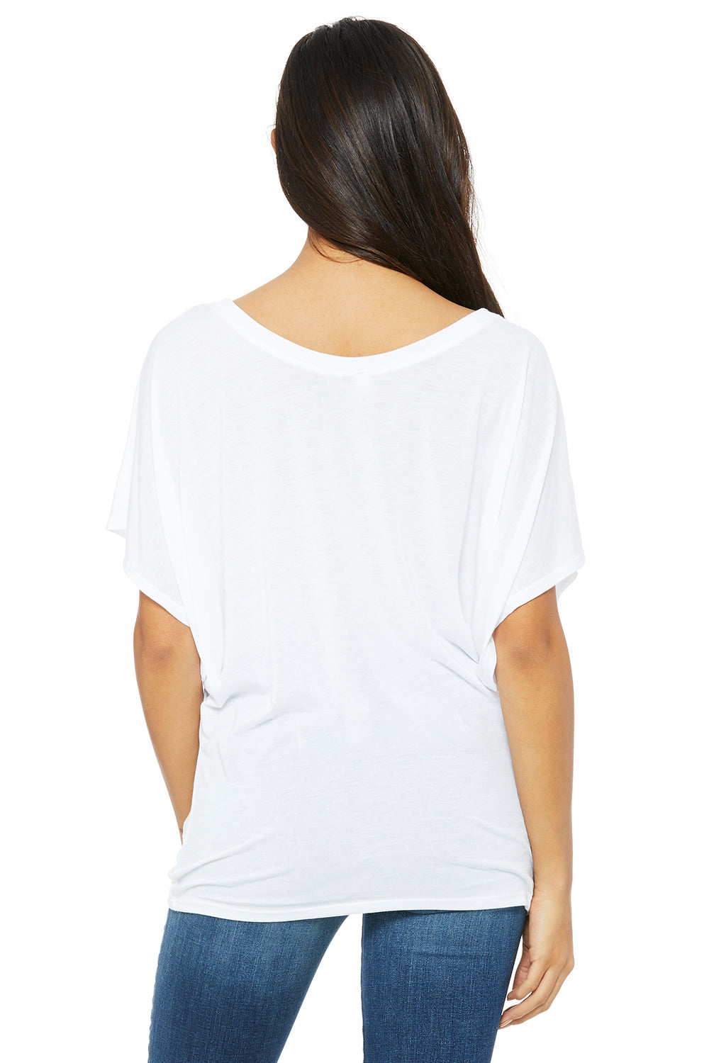 Bella + Canvas 8821 Womens Flowy Draped Dolman Short Sleeve Wide Neck T-Shirt White Back