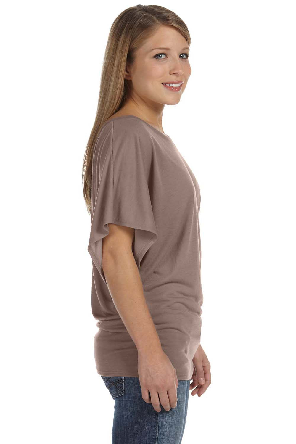 Bella + Canvas 8821 Womens Flowy Draped Dolman Short Sleeve Wide Neck T-Shirt Pebble Brown Side