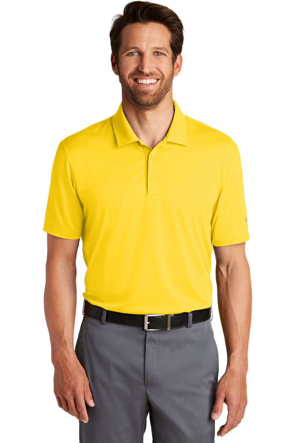 Nike 883681 Mens Legacy Dri-Fit Moisture Wicking Short Sleeve Polo Shirt Yellow Front