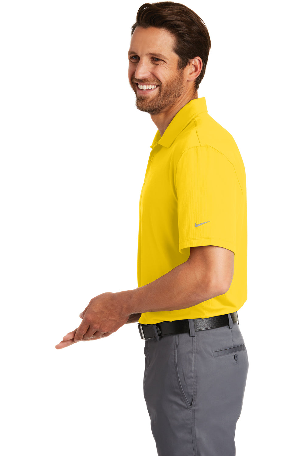 Nike 883681 Mens Legacy Dri-Fit Moisture Wicking Short Sleeve Polo Shirt Yellow Side