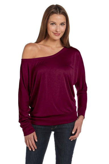 Bella + Canvas 8850 Womens Flowy Off Shoulder Long Sleeve Wide Neck T-Shirt Maroon Front