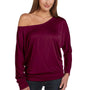 Bella + Canvas Womens Flowy Off Shoulder Long Sleeve Wide Neck T-Shirt - Maroon - Closeout