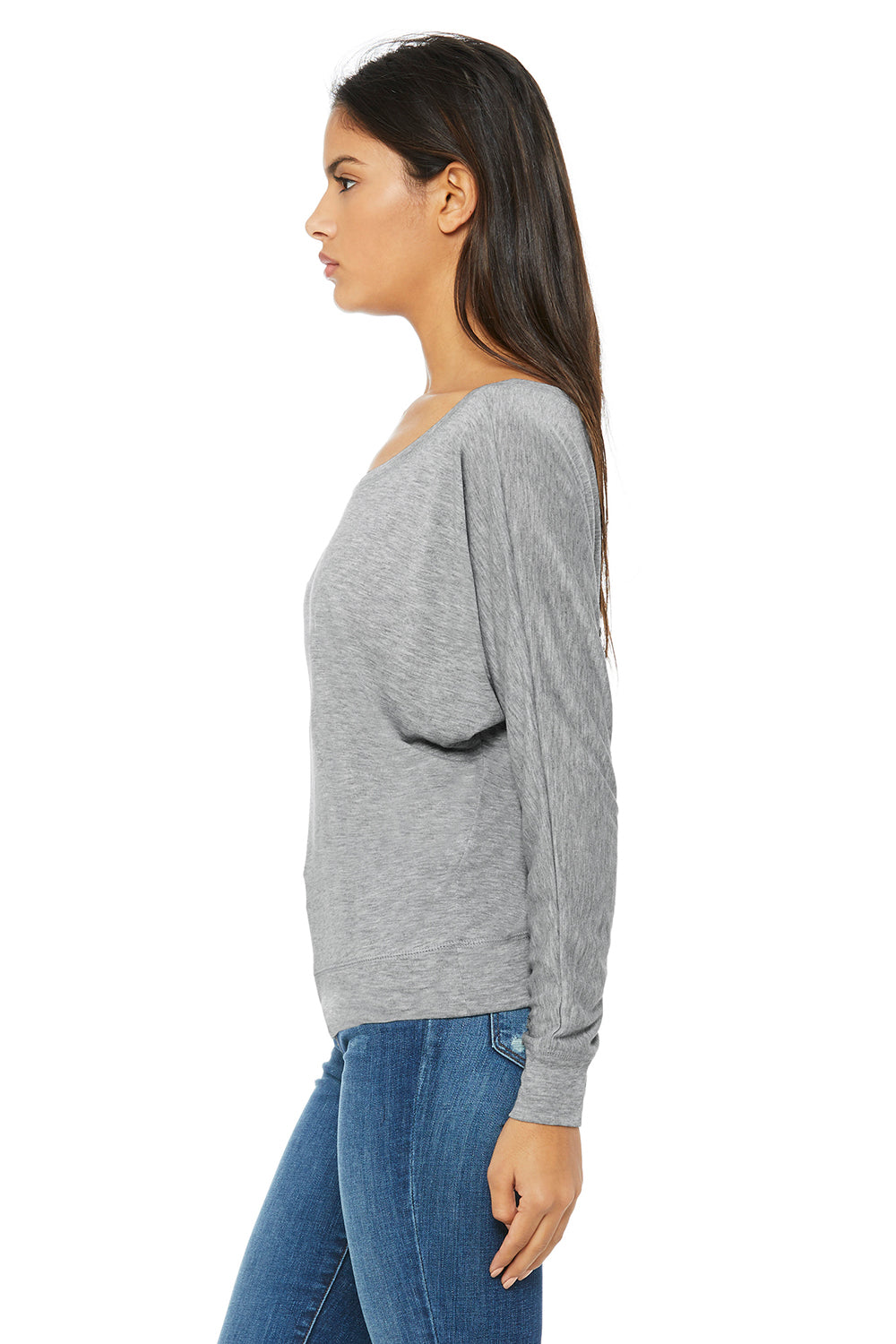 Bella + Canvas 8850 Womens Flowy Off Shoulder Long Sleeve Wide Neck T-Shirt Heather Grey Side