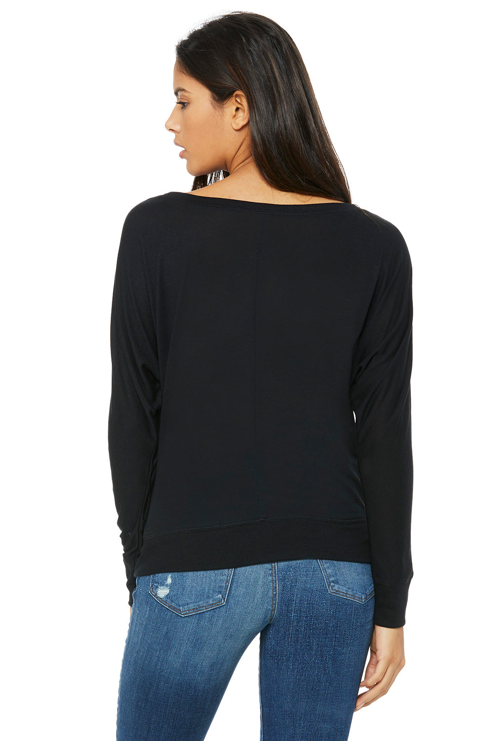 Bella + Canvas 8850 Womens Flowy Off Shoulder Long Sleeve Wide Neck T-Shirt Black Back