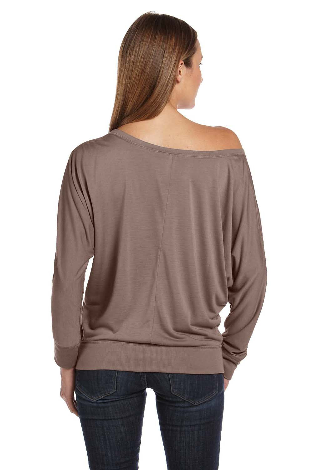 Bella + Canvas 8850 Womens Flowy Off Shoulder Long Sleeve Wide Neck T-Shirt Pebble Brown Back
