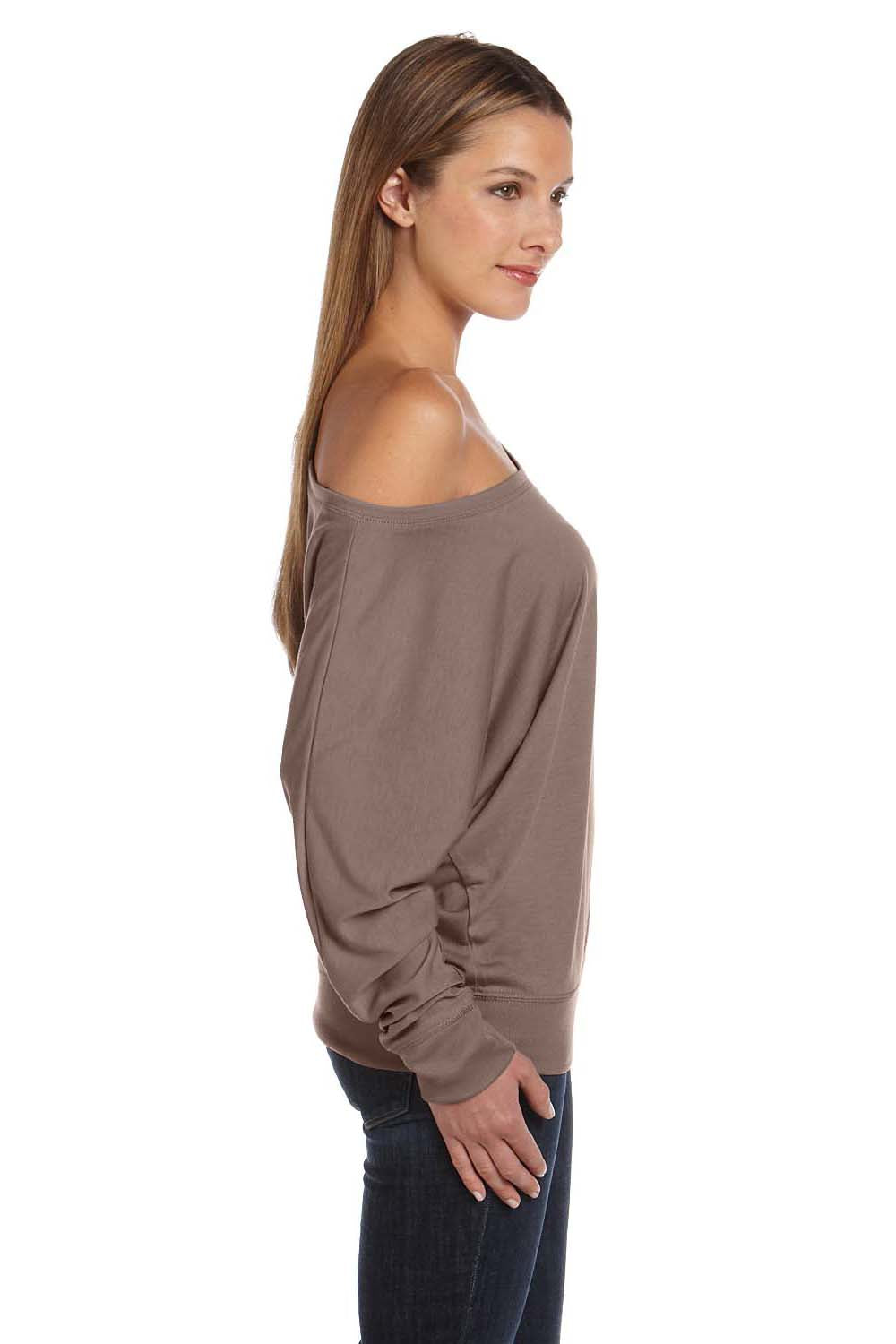 Bella + Canvas 8850 Womens Flowy Off Shoulder Long Sleeve Wide Neck T-Shirt Pebble Brown Side