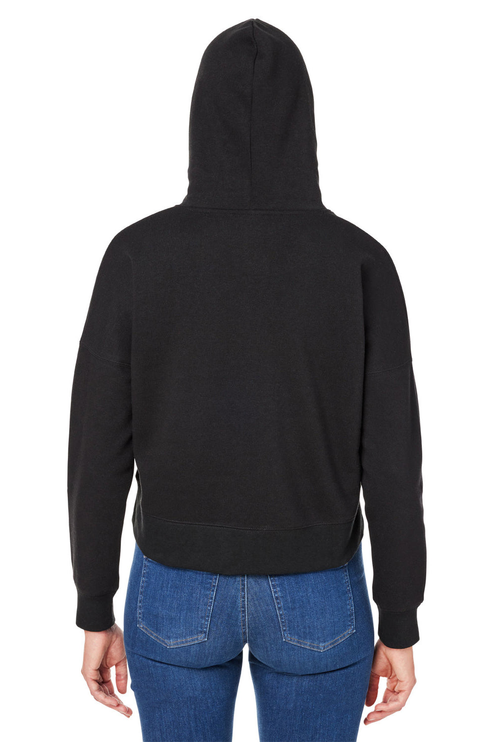 J America 8853JA Womens Cropped Hooded Sweatshirt Hoodie Black Triblend Back