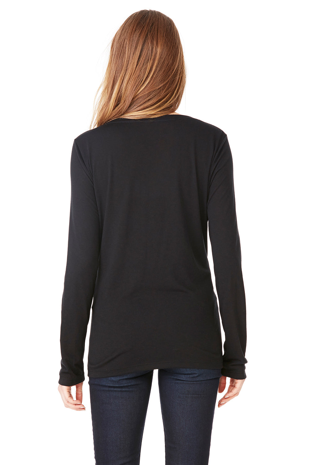 Bella + Canvas 8855 Womens Flowy Long Sleeve V-Neck T-Shirt Black Back