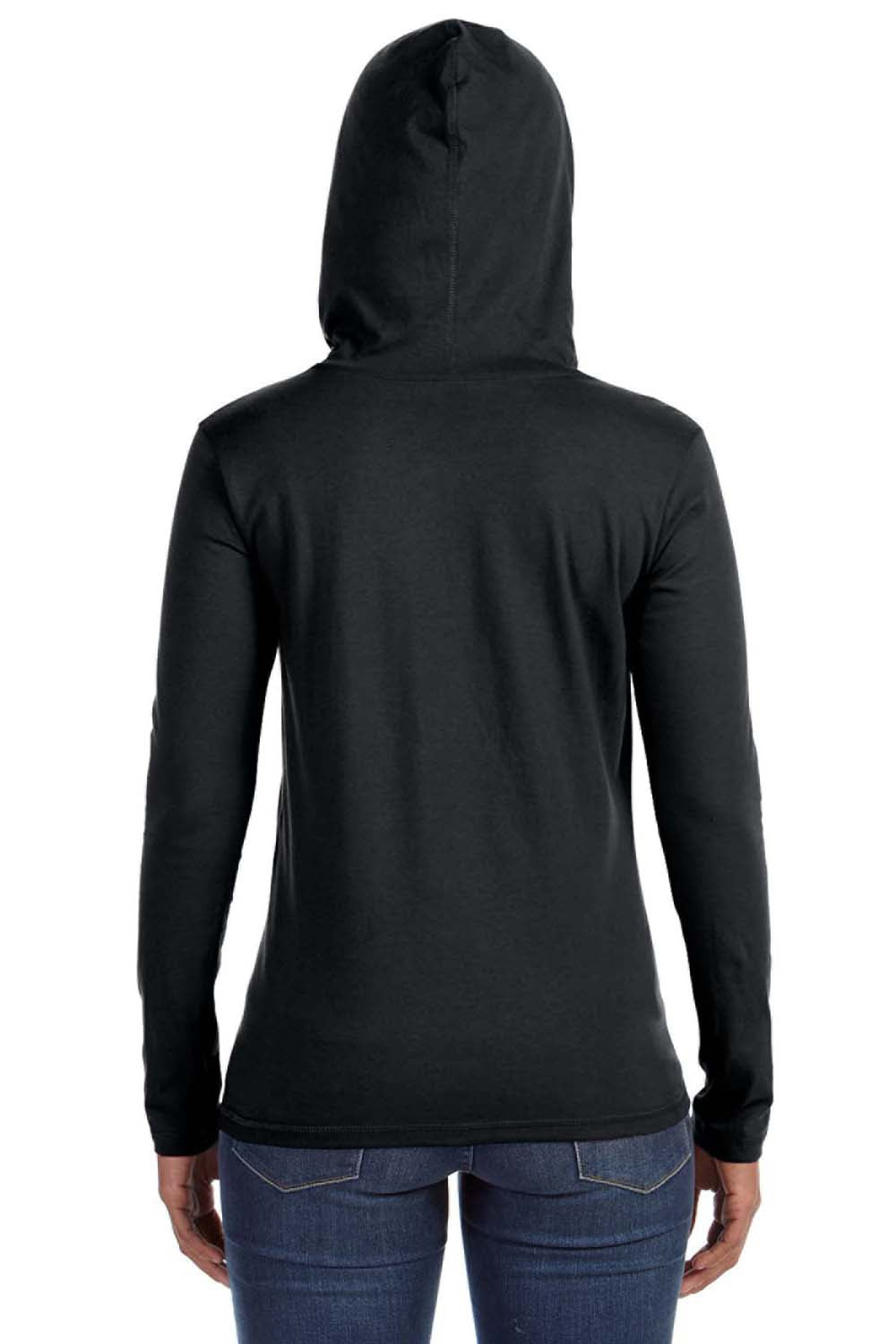 Anvil 887L Womens Long Sleeve Hooded T-Shirt Hoodie Black/Dark Grey Back