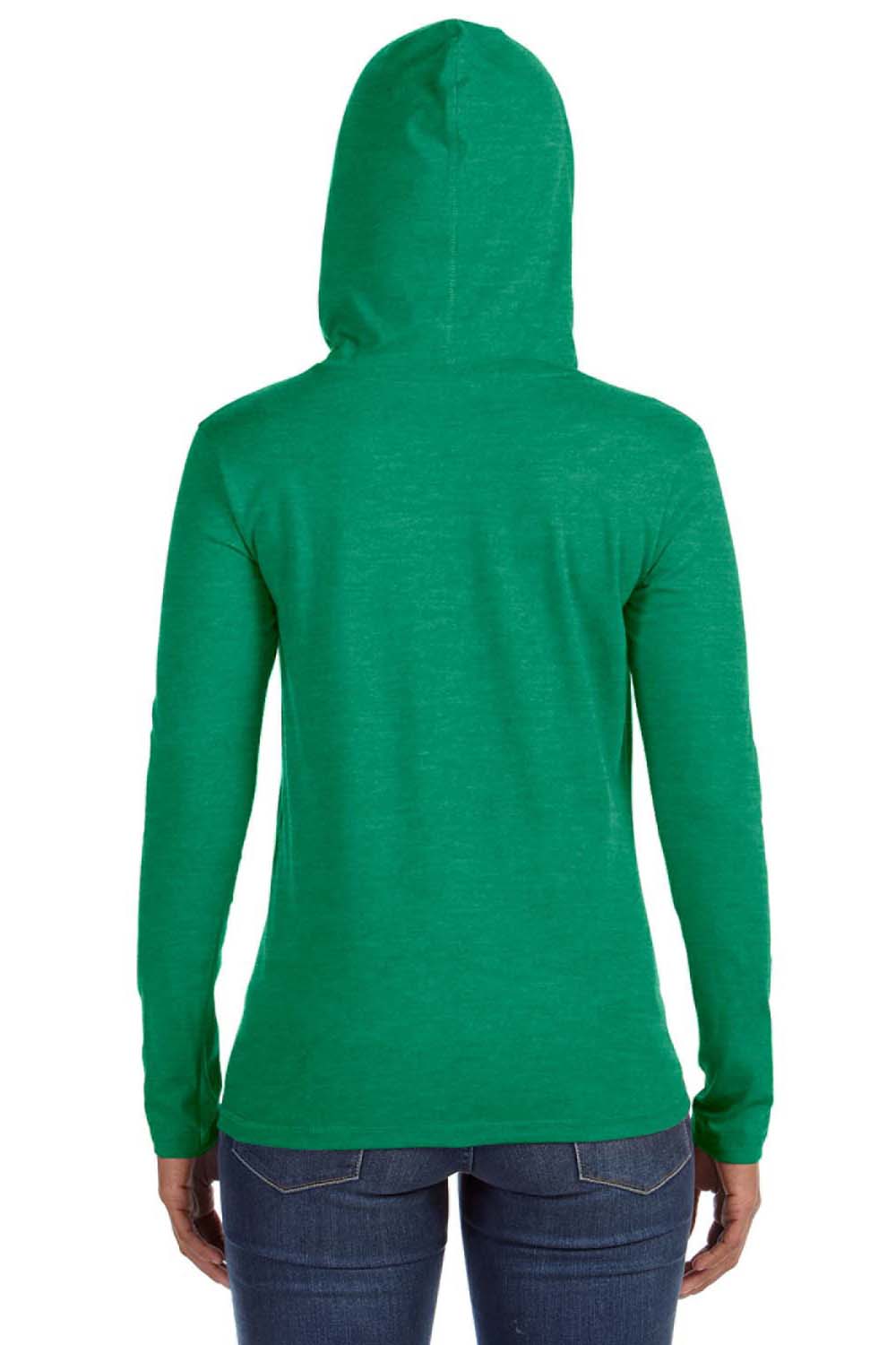 Anvil 887L Womens Long Sleeve Hooded T-Shirt Hoodie Heather Green/Neon Yellow Back