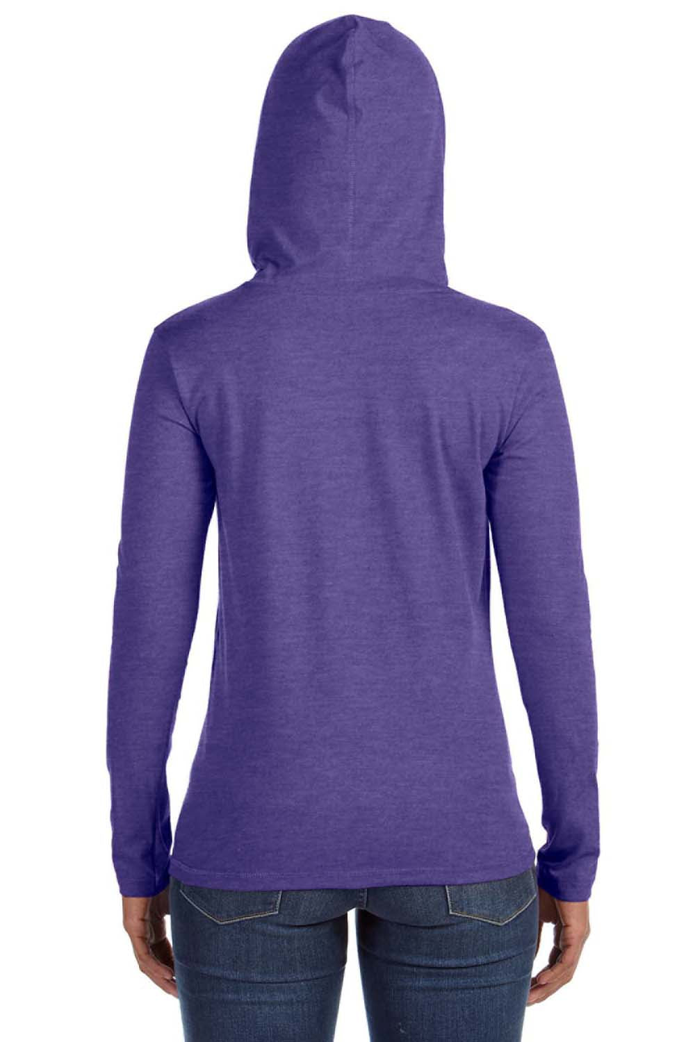 Anvil 887L Womens Long Sleeve Hooded T-Shirt Hoodie Heather Purple/Neon Yellow Back