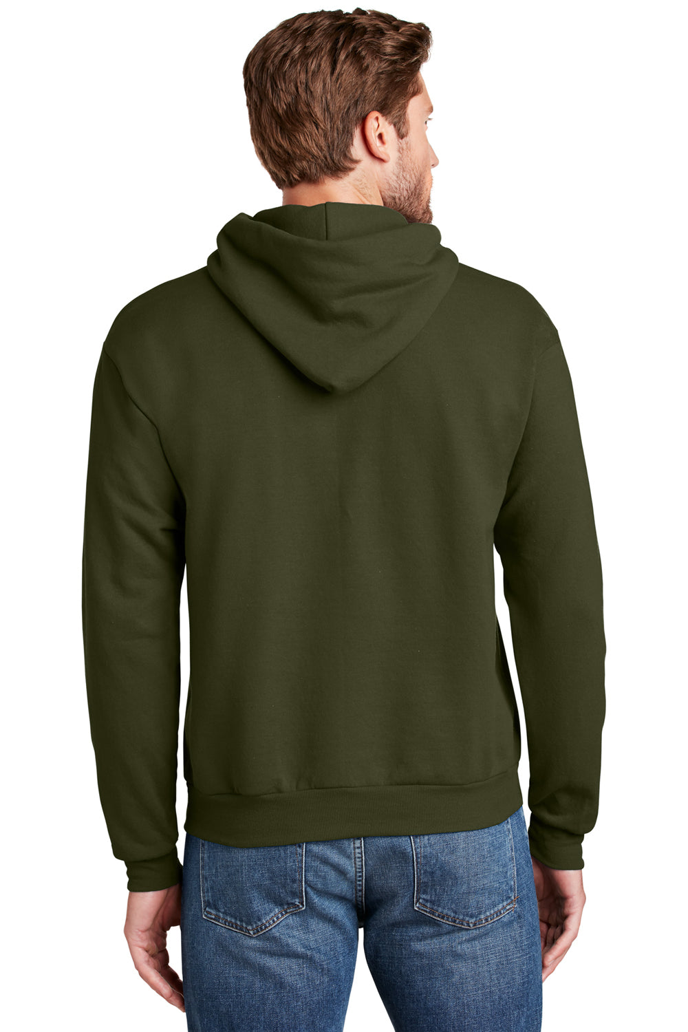 Hanes P170 Mens EcoSmart Print Pro XP Hooded Sweatshirt Hoodie Fatigue Green Back