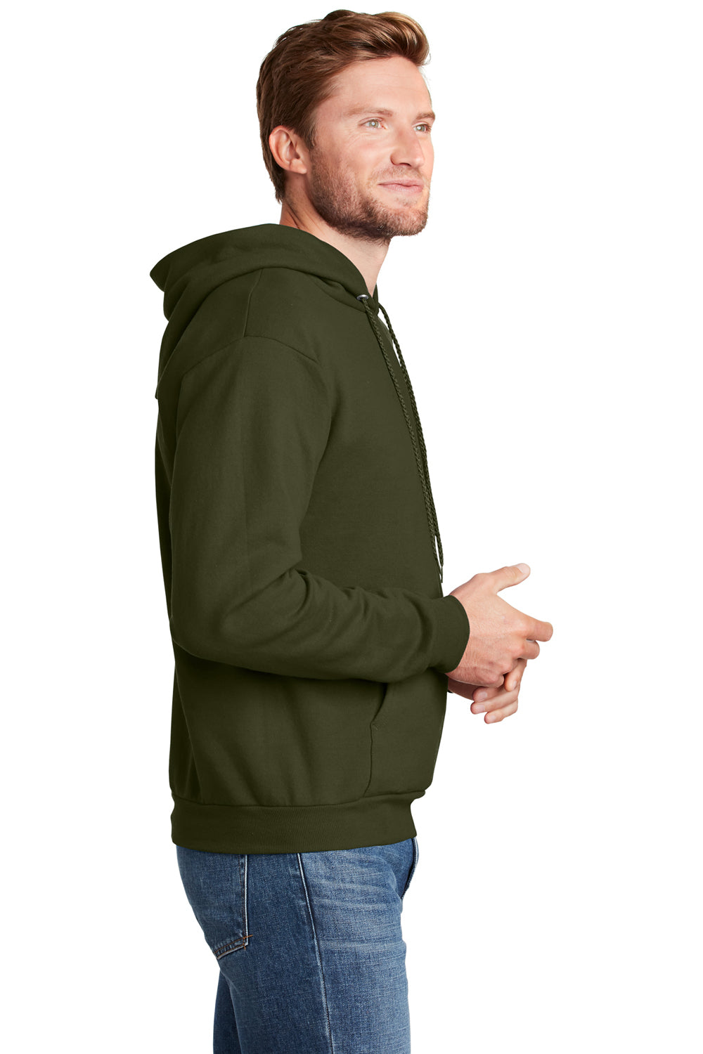 Hanes P170 Mens EcoSmart Print Pro XP Hooded Sweatshirt Hoodie Fatigue Green Side