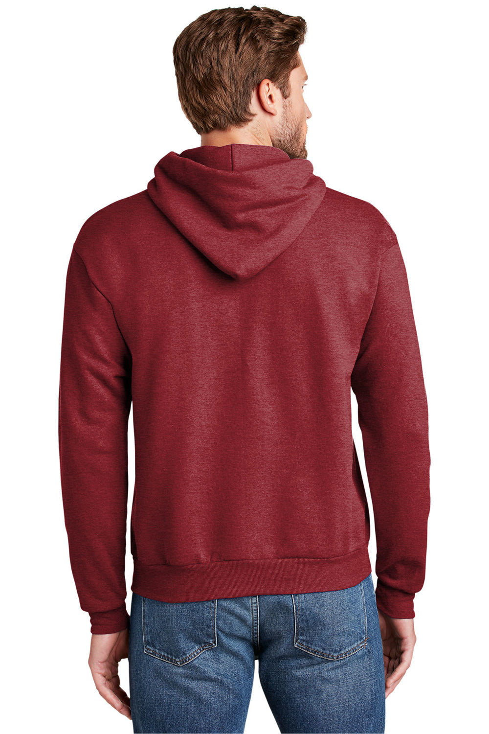 Hanes P170 Mens EcoSmart Print Pro XP Hooded Sweatshirt Hoodie Heather Red Back