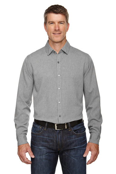 North End 88802 Mens Sport Blue Performance Moisture Wicking Long Sleeve Button Down Shirt Heather Light Grey Front