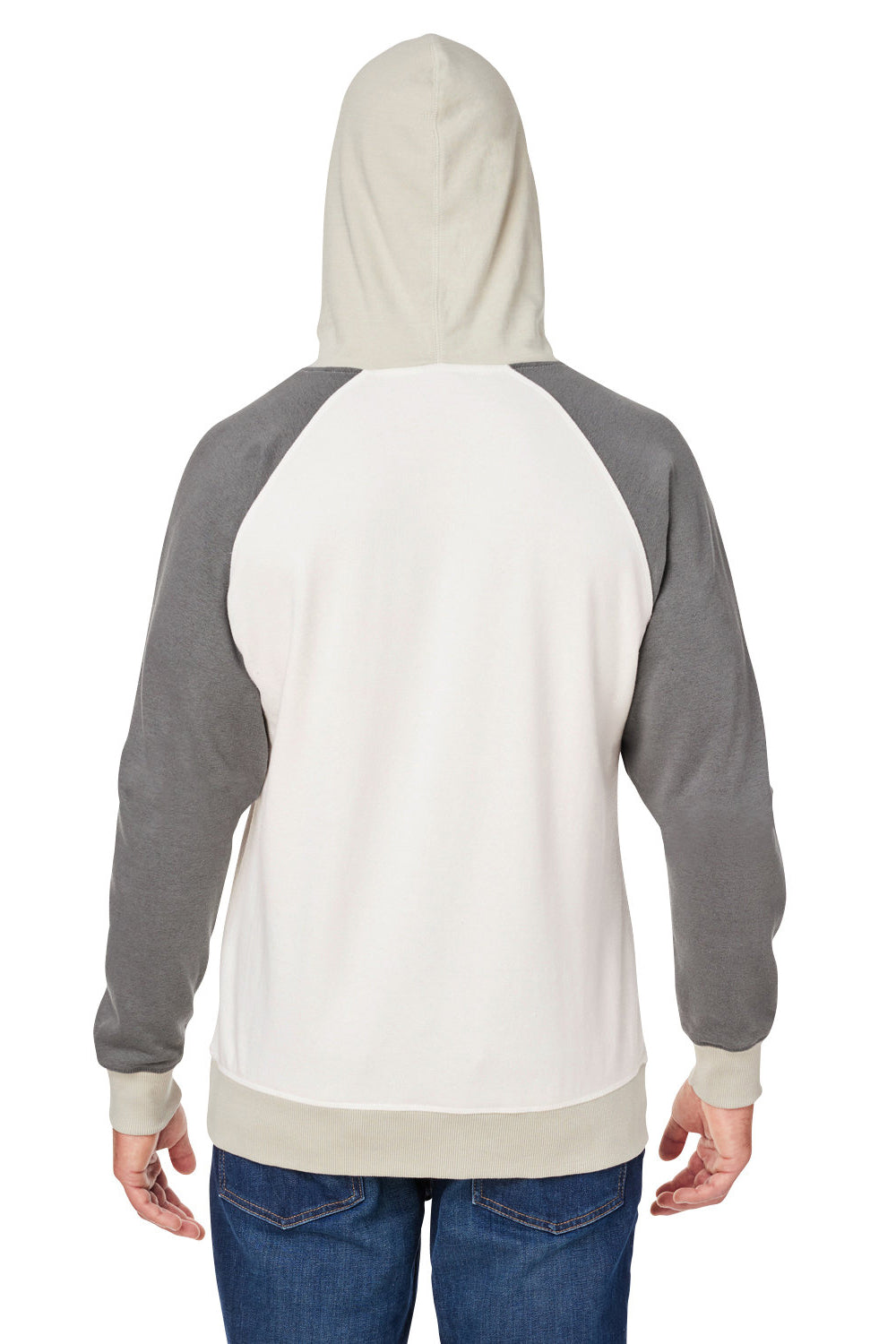 J America 8886JA Mens Vintage Hooded Sweatshirt Hoodie Antique White/Smoke Grey Back