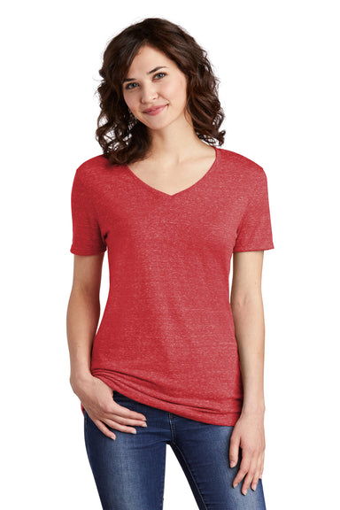 Jerzees Womens Vintage Snow Short Sleeve V-Neck T-Shirt Red Front