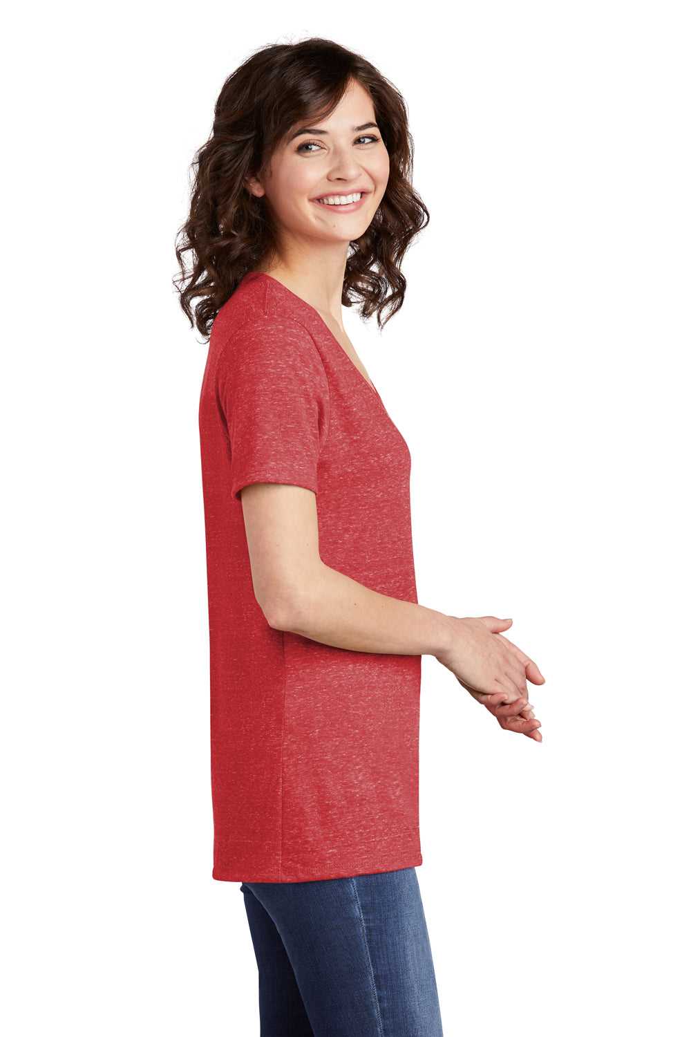 Jerzees Womens Vintage Snow Short Sleeve V-Neck T-Shirt Red Side