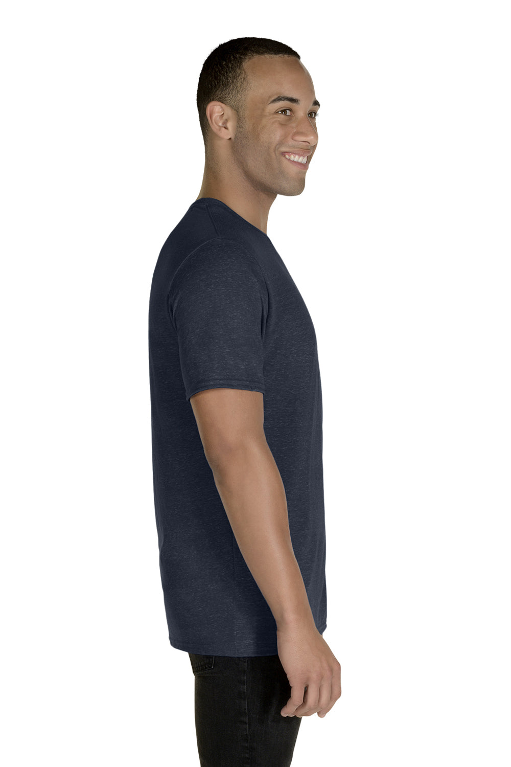 Jerzees 88MR Mens Vintage Snow Short Sleeve Crewneck T-Shirt Heather Navy Blue Side