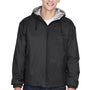 UltraClub Mens Wind & Water Resistant Full Zip Hooded Jacket - Black