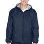 UltraClub Mens Wind & Water Resistant Full Zip Hooded Jacket - Navy Blue