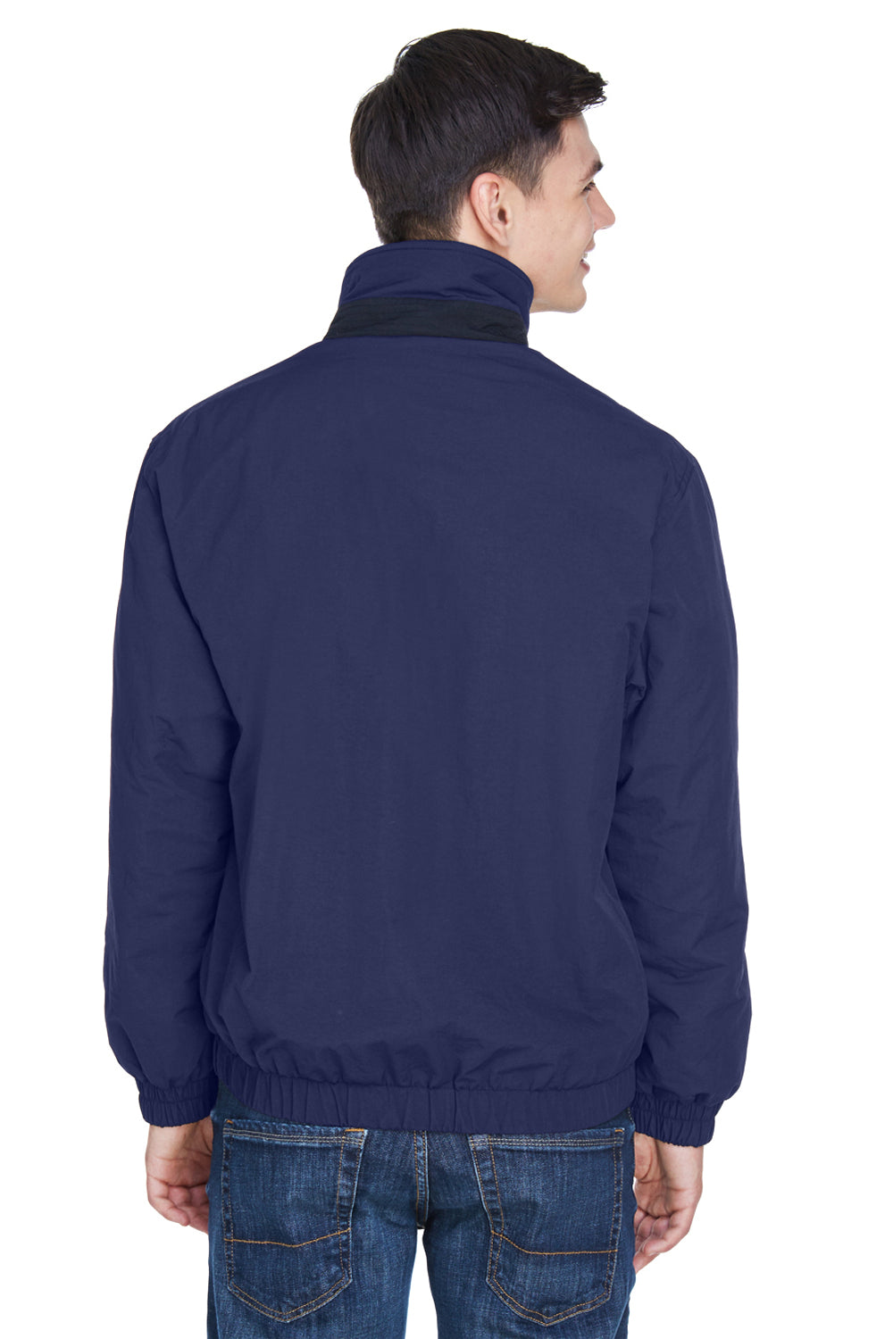 UltraClub 8921 Mens Adventure Wind & Water Resistant Full Zip Jacket Navy Blue/Grey Back