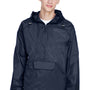 UltraClub Mens Pack Away Wind & Water Resistant 1/4 Zip Hooded Jacket - True Navy Blue