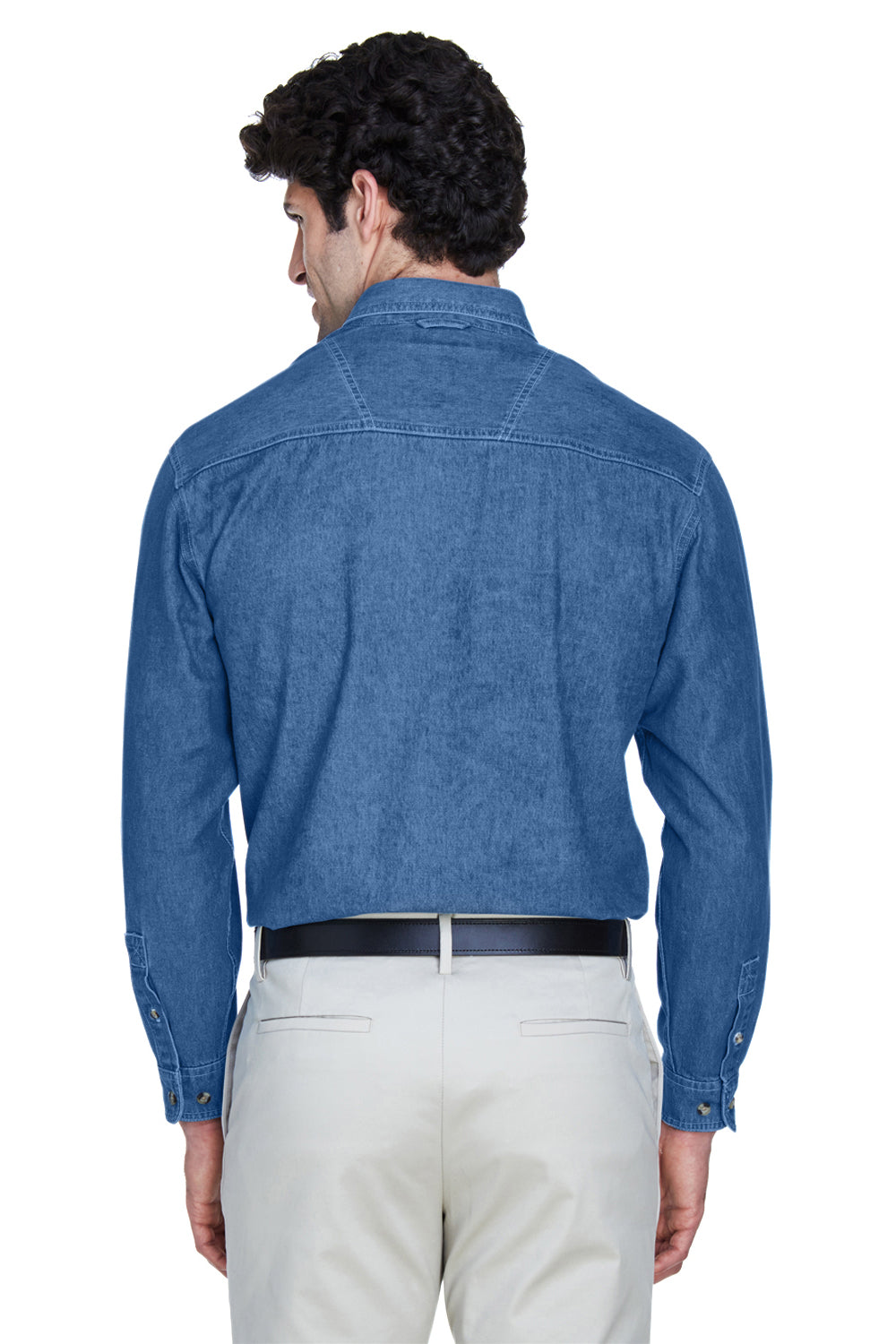 UltraClub 8960 Mens Cypress Denim Long Sleeve Button Down Shirt w/ Pocket Indigo Blue Back