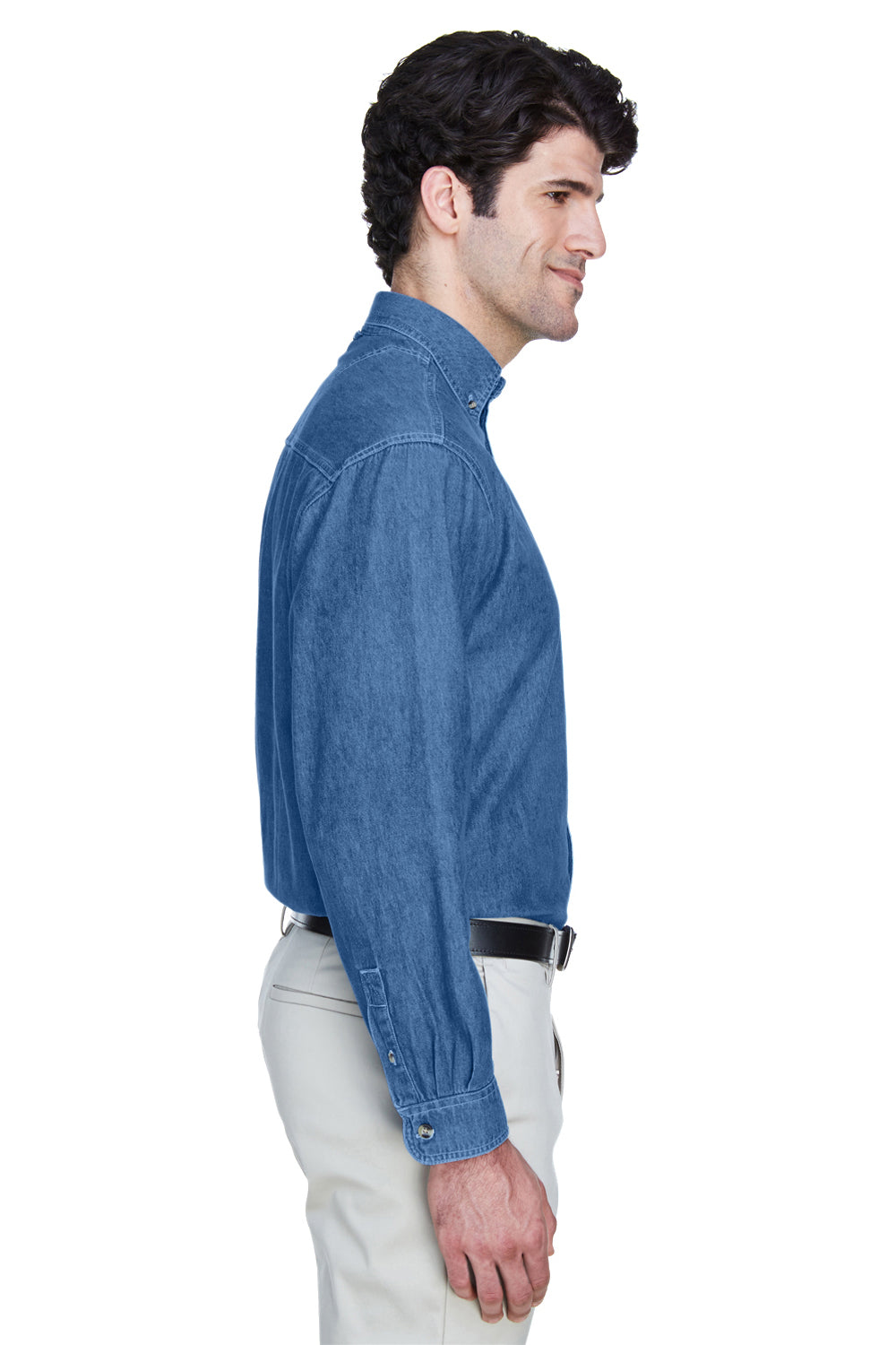 UltraClub 8960 Mens Cypress Denim Long Sleeve Button Down Shirt w/ Pocket Indigo Blue Side