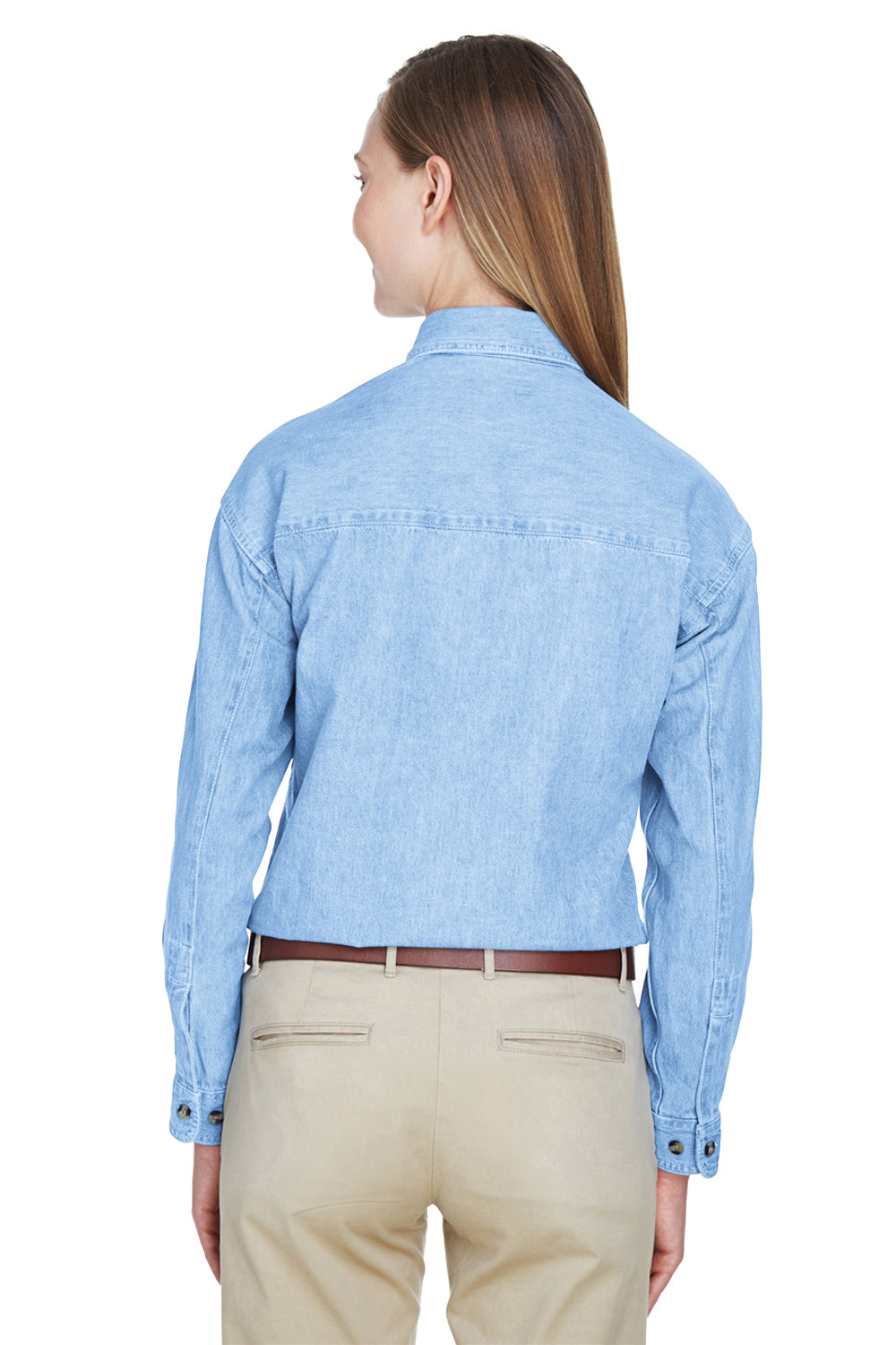 UltraClub 8966 Womens Cypress Denim Long Sleeve Button Down Shirt Light Blue Back