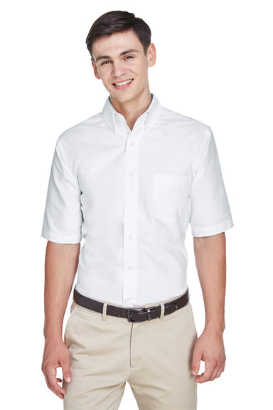 UltraClub 8972 Mens Classic Oxford Wrinkle Resistant Short Sleeve Button Down Shirt w/ Pocket White Front