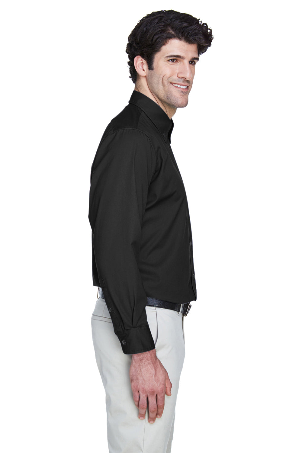 UltraClub 8975 Mens Whisper Long Sleeve Button Down Shirt w/ Pocket Black Side