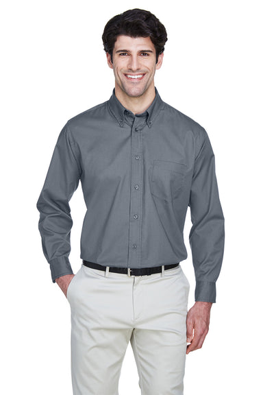 UltraClub 8975 Mens Whisper Long Sleeve Button Down Shirt w/ Pocket Graphite Grey Front