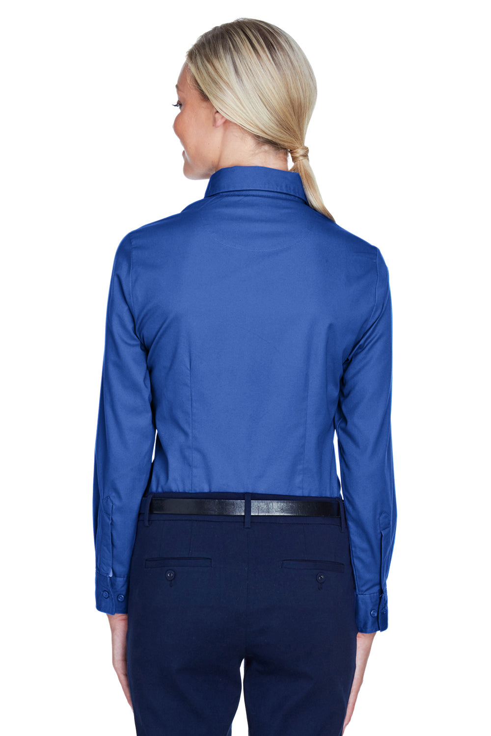 UltraClub 8976 Womens Whisper Long Sleeve Button Down Shirt Royal Blue Back