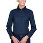 UltraClub Womens Whisper Long Sleeve Button Down Shirt - Navy Blue - Closeout
