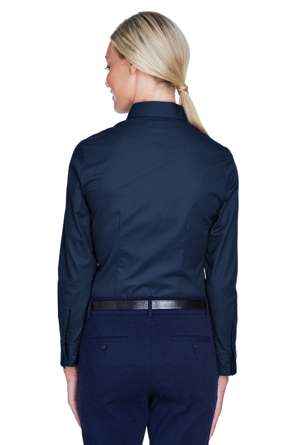 UltraClub 8976 Womens Whisper Long Sleeve Button Down Shirt Navy Blue Back