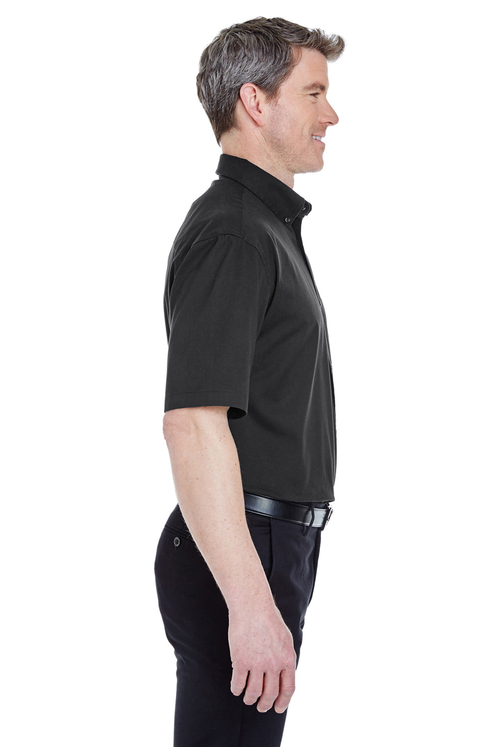 UltraClub 8977 Mens Whisper Short Sleeve Button Down Shirt w/ Pocket Black Side