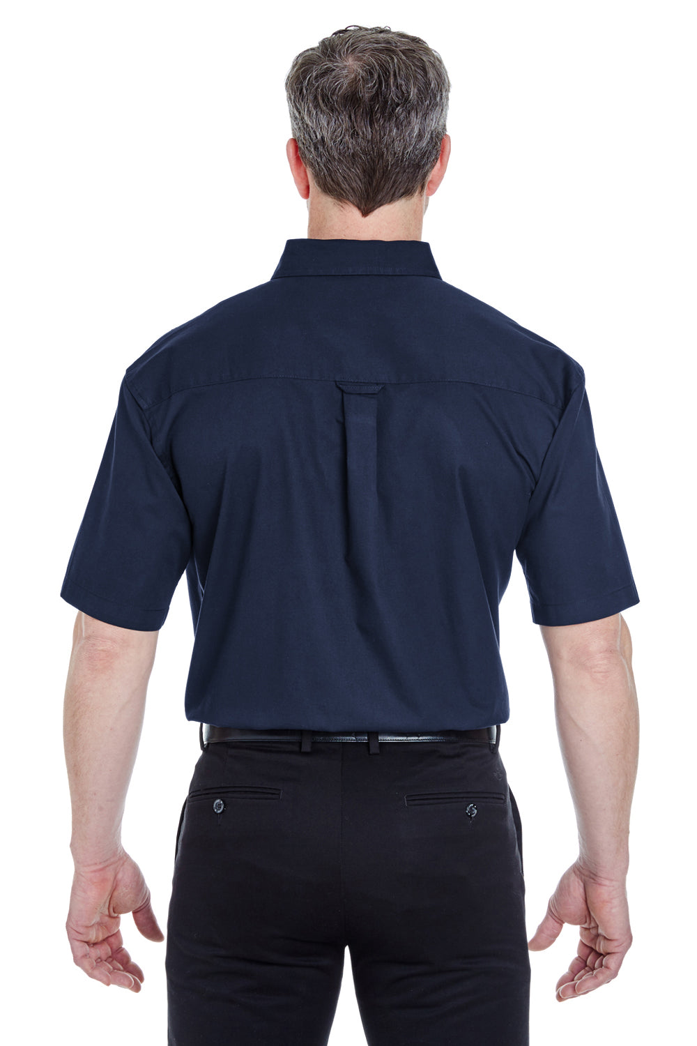 UltraClub 8977 Mens Whisper Short Sleeve Button Down Shirt w/ Pocket Navy Blue Back