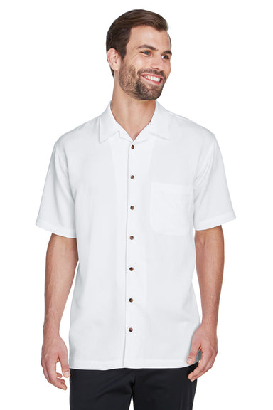 UltraClub 8980 Mens Cabana Breeze Short Sleeve Button Down Camp Shirt w/ Pocket White Front