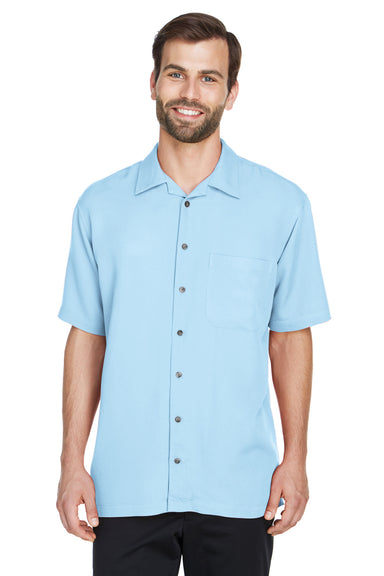UltraClub 8980 Mens Cabana Breeze Short Sleeve Button Down Camp Shirt w/ Pocket Island Blue Front