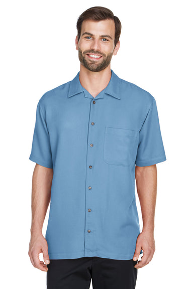 UltraClub 8980 Mens Cabana Breeze Short Sleeve Button Down Camp Shirt w/ Pocket Wedgewood Blue Front