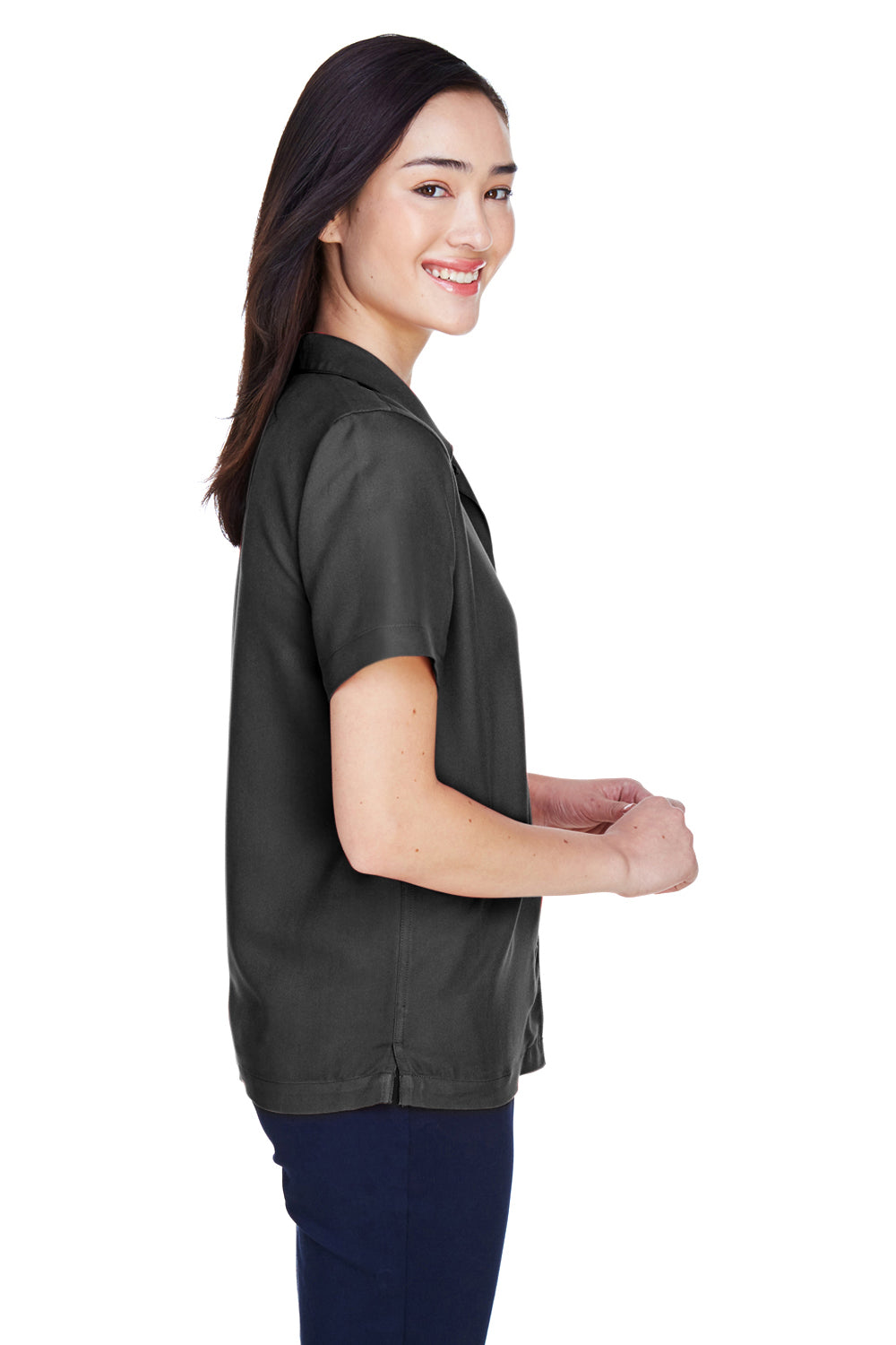 UltraClub 8981 Womens Cabana Breeze Short Sleeve Button Down Camp Shirt w/ Pocket Black Side