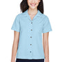 UltraClub Womens Cabana Breeze Short Sleeve Button Down Camp Shirt w/ Pocket - Island Blue - Closeout