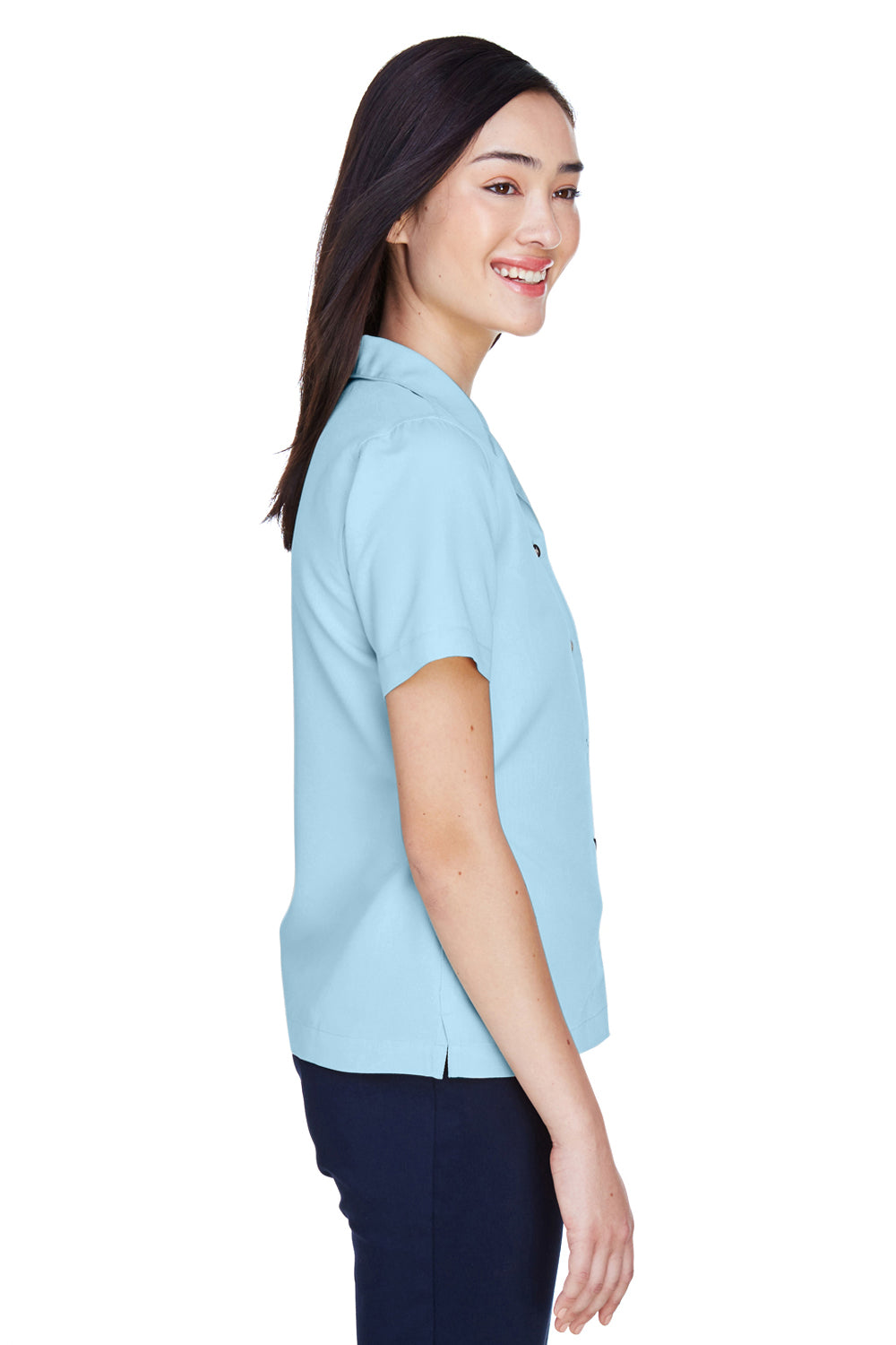 UltraClub 8981 Womens Cabana Breeze Short Sleeve Button Down Camp Shirt w/ Pocket Island Blue Side