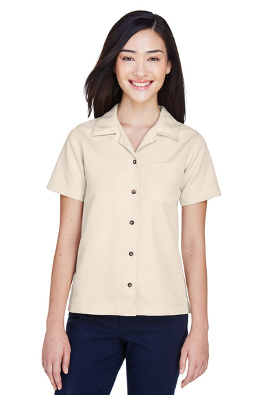 UltraClub 8981 Womens Cabana Breeze Short Sleeve Button Down Camp Shirt w/ Pocket Stone Brown Front