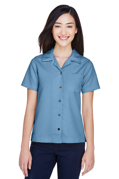 UltraClub 8981 Womens Cabana Breeze Short Sleeve Button Down Camp Shirt w/ Pocket Wedgewood Blue Front