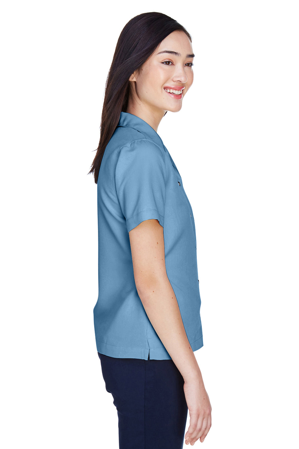 UltraClub 8981 Womens Cabana Breeze Short Sleeve Button Down Camp Shirt w/ Pocket Wedgewood Blue Side