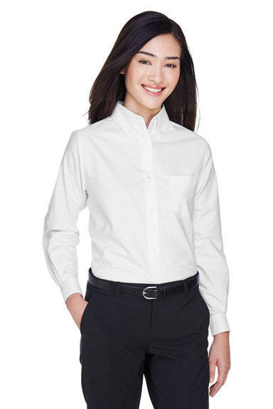 UltraClub 8990 Womens Classic Oxford Wrinkle Resistant Long Sleeve Button Down Shirt w/ Pocket White Front