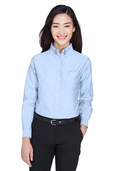 UltraClub 8990 Womens Classic Oxford Wrinkle Resistant Long Sleeve Button Down Shirt w/ Pocket Light Blue Front