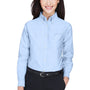 UltraClub Womens Classic Oxford Wrinkle Resistant Long Sleeve Button Down Shirt w/ Pocket - Light Blue - Closeout